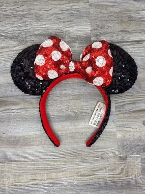 Womens Girls Disney Disneyland Minnie Mouse Ears Headband Polka dot Sequin Bow